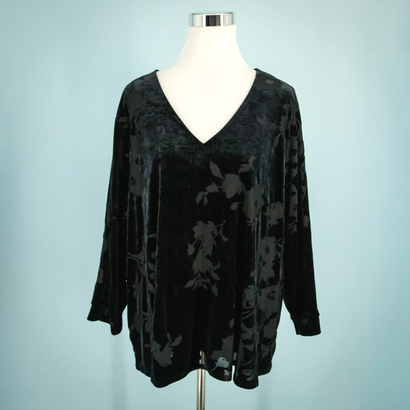 J. Jill Plus Size 3X Black Wearever Collection Velvet Burnout Floral Print Top - Picture 1 of 8